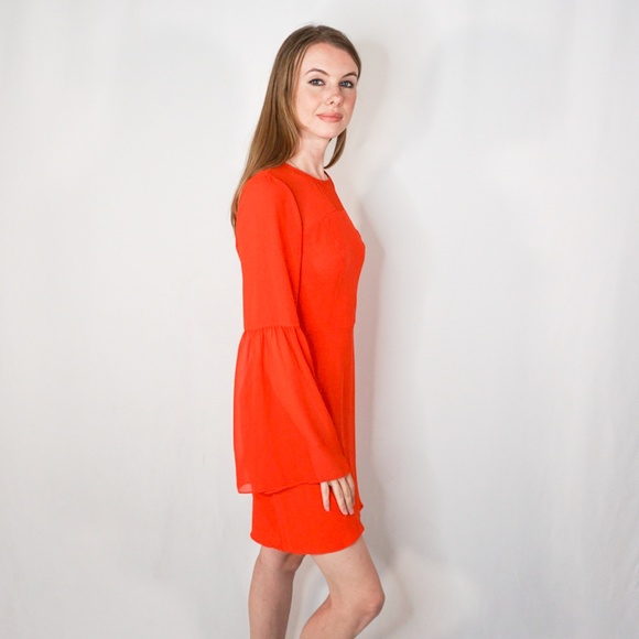 BCBG Poppy Red Flared Sleeve Mini Dress NWT - Picture 3 of 8